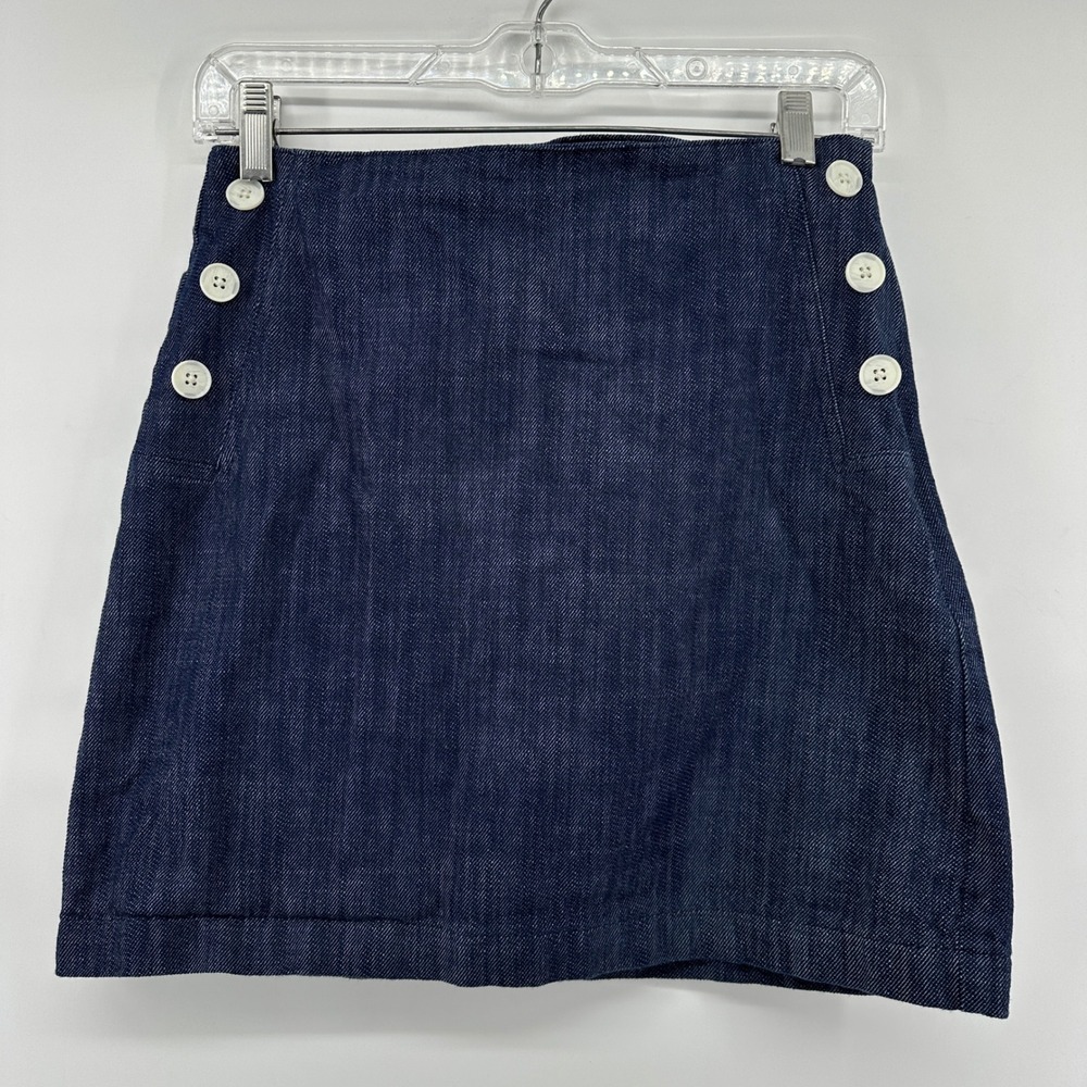 Loft Outlet Denim Mini Skirt Indigo Blue Sailor Button Front Size 0 795191